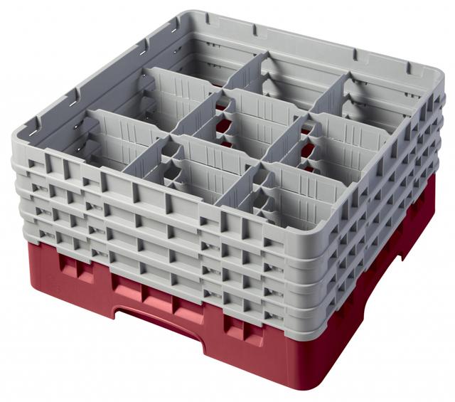 Cambro Voetglazenkorf met 4 opzetstukken - 500x500 H 267mm max 215mm 9 compartimenten - Cranberry