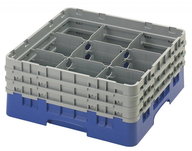 Cambro Voetglazenkorf met 3 opzetstukken - 500x500 H 225mm max 174mm 9 compartimenten - Navy Blue