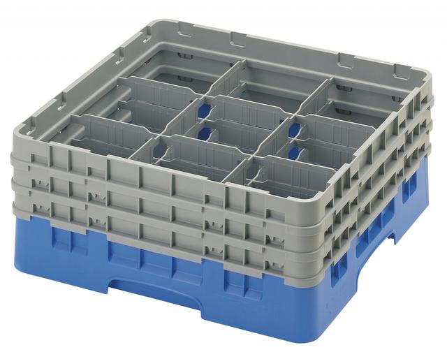 Cambro Voetglazenkorf met 3 opzetstukken - 500x500 H 225mm max 174mm 9 compartimenten - Blue