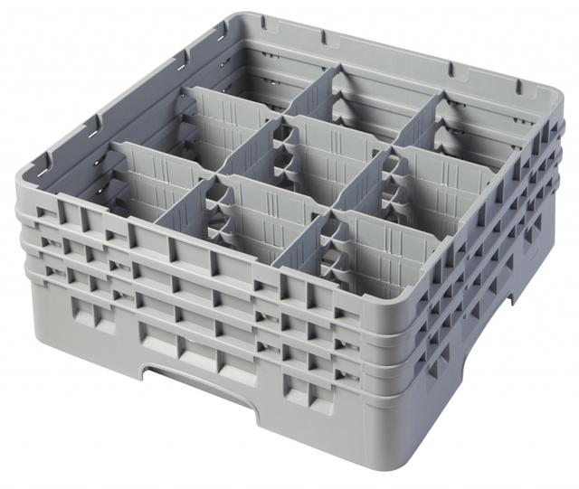 Cambro Voetglazenkorf met 3 opzetstukken - 500x500 H 225mm max 174mm 9 compartimenten - Soft Gray