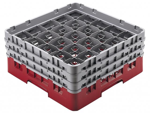 Cambro Voetglazenkorf met 3 opzetstukken - 500x500 H 225mm max 174mm 25 compartimenten - Red