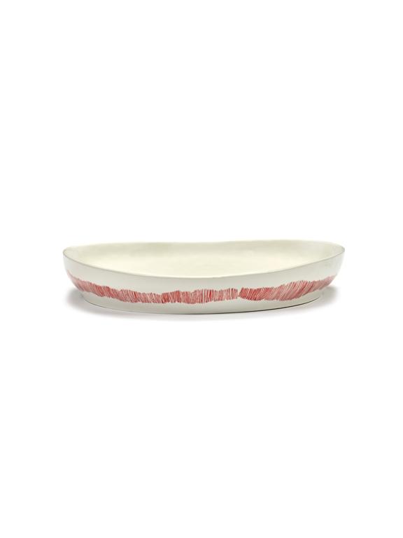 Serax Feast Serveerschaal M - 360x360x60mm - White swirl/stripes red