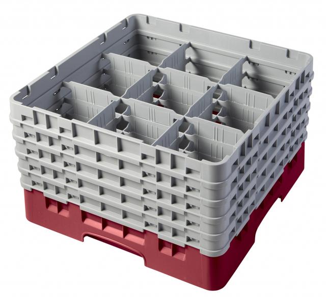 Cambro Voetglazenkorf met 5 opzetstukken - 500x500 H 308mm max 257mm 9 compartimenten - Cranberry