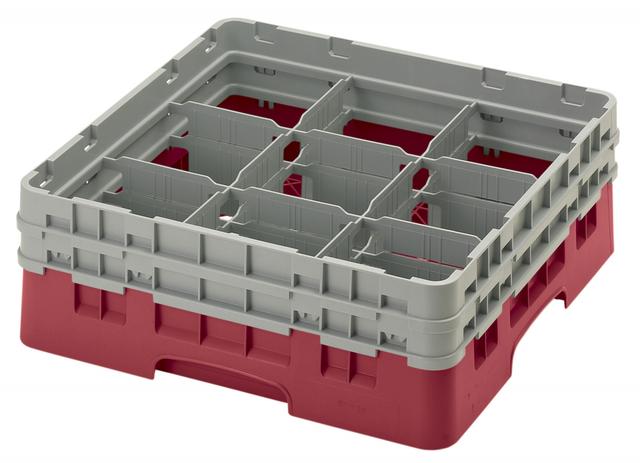 Cambro Voetglazenkorf met 2 opzetstukken - 500x500 H 184mm max 133mm 9 compartimenten - Cranberry