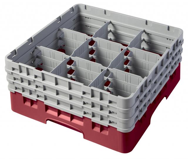 Cambro Voetglazenkorf met 3 opzetstukken - 500x500 H 225mm max 174mm 9 compartimenten - Cranberry